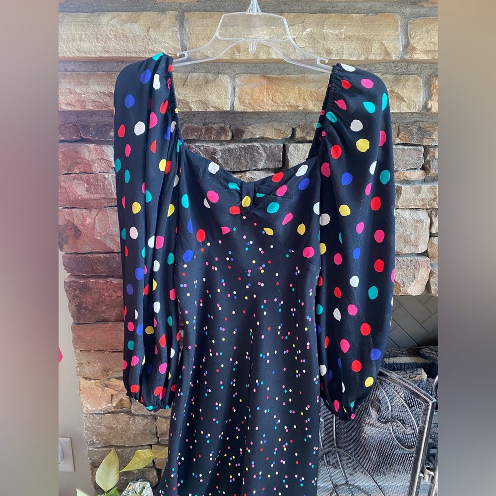 RIXO Black Dress with Multicolored Polka Dots